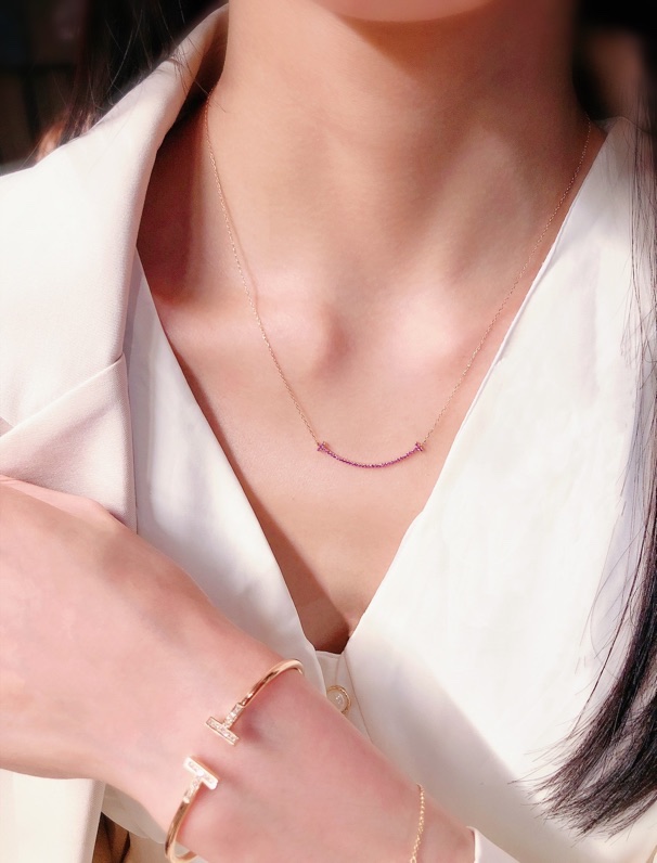 Tiffany T Smile Pendant Necklace with Pink & Blue Diamonds