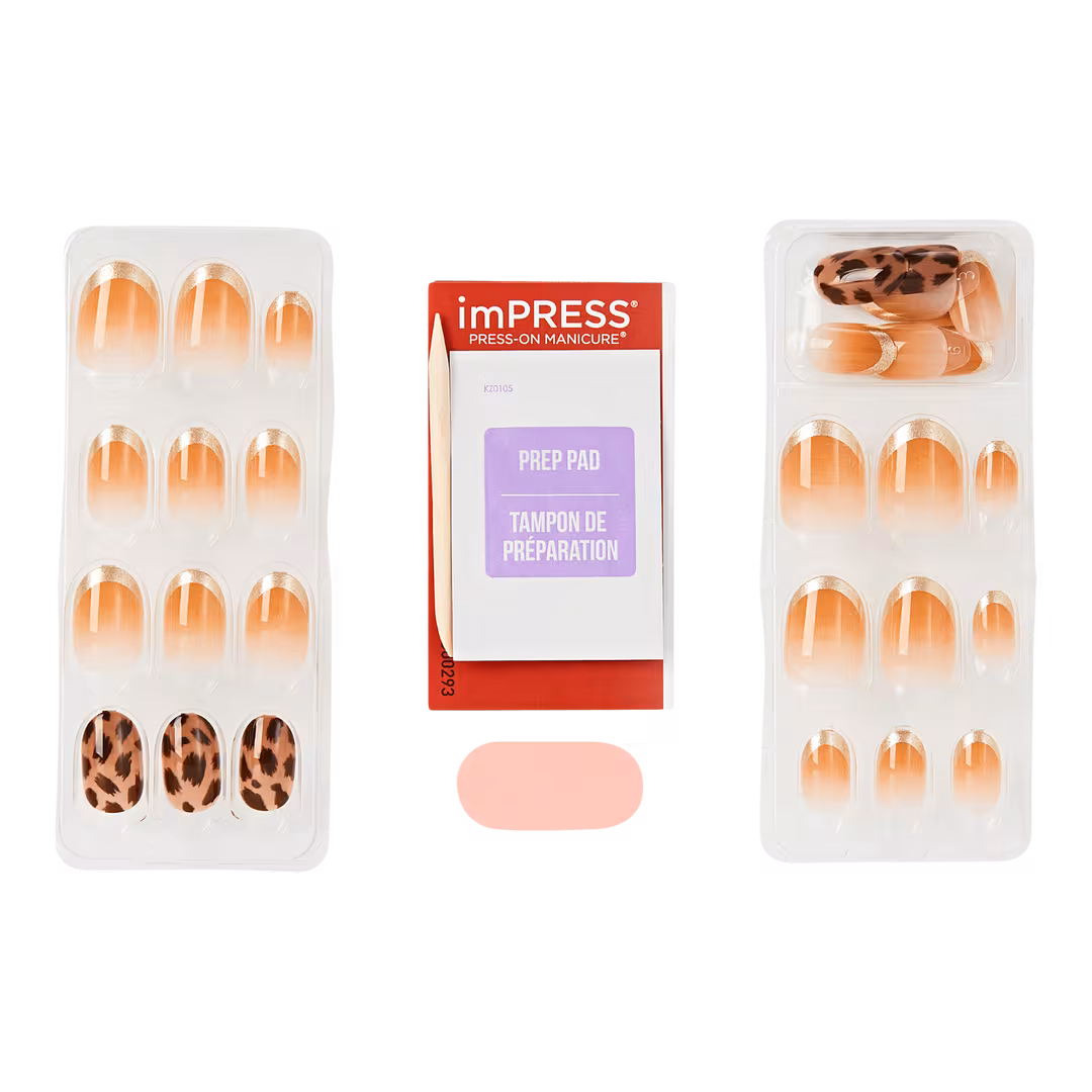 Kiss  Impress French Design Short Oval Press On Nails