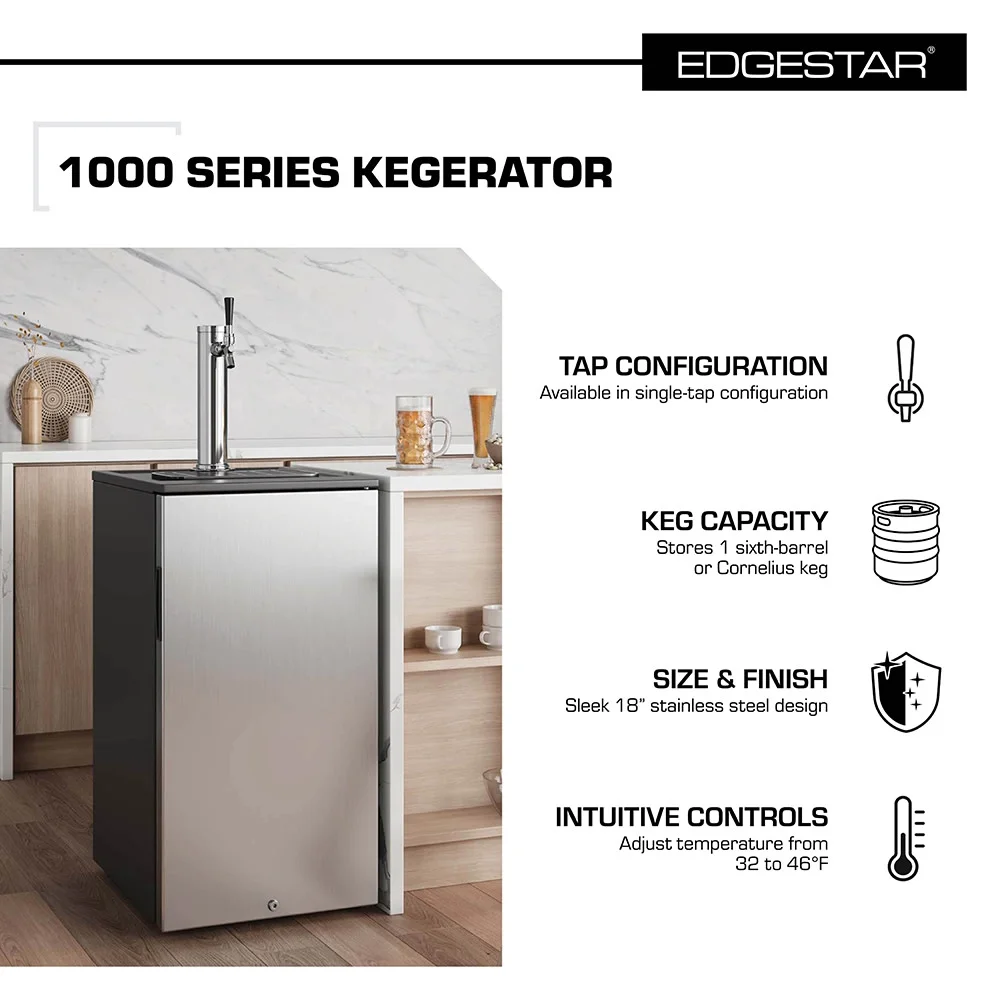 Edgestar Kc1000 18" Wide Kegerator - Stainless Steel