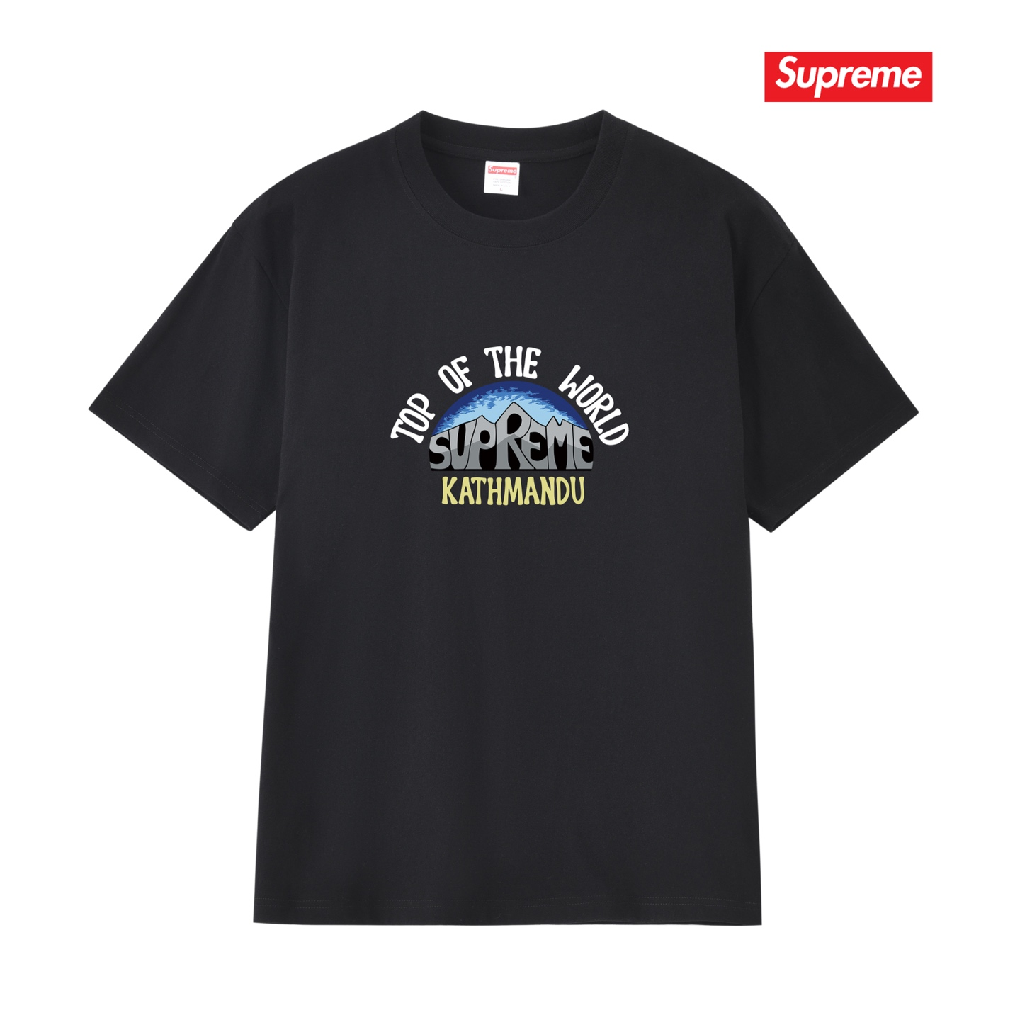 Black base with gray three-dimensional deformed logo printed short-sleeved T-shirt
