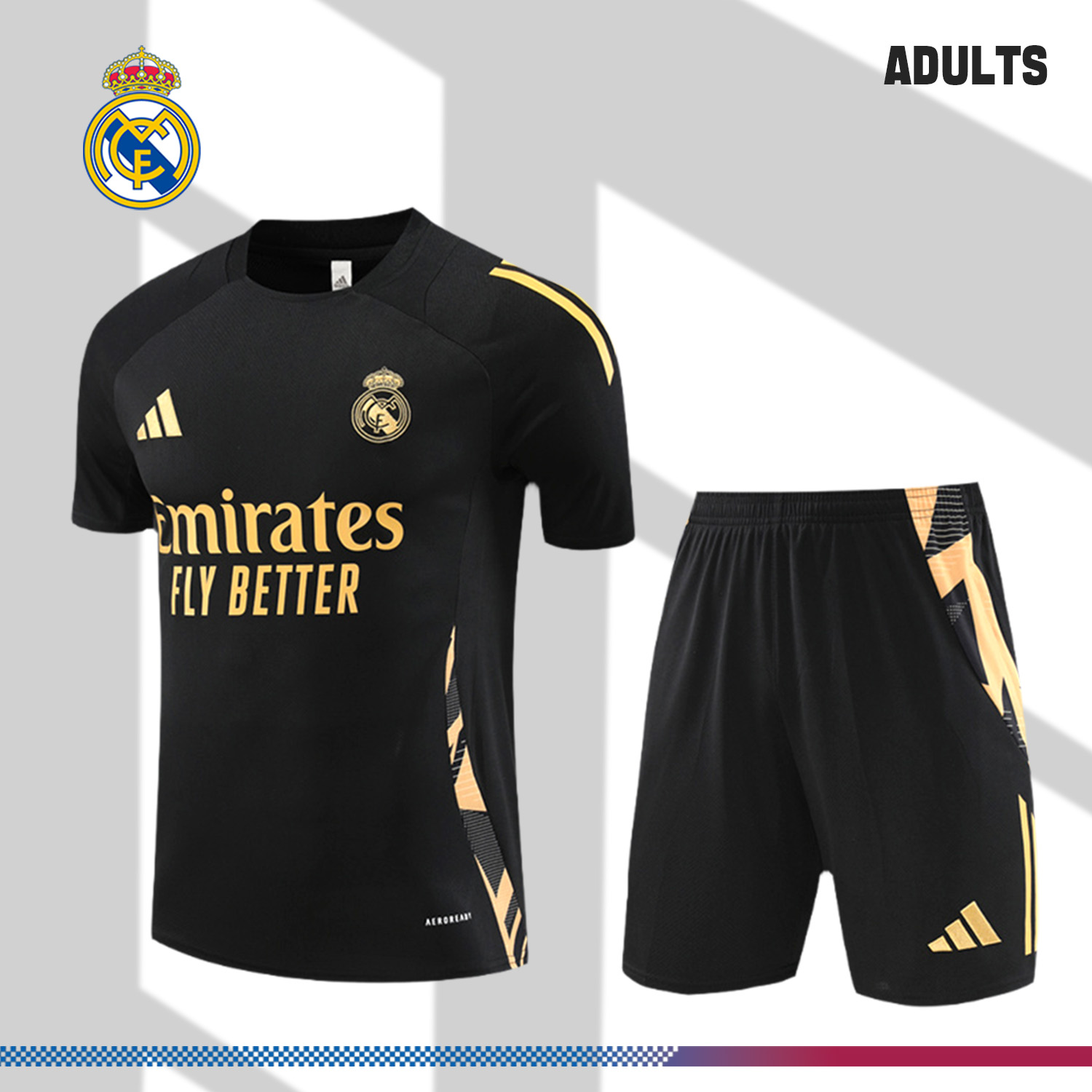 2024/2025 Real Madrid Black Adult Short Sleeve Training Suit (Adult Kit)