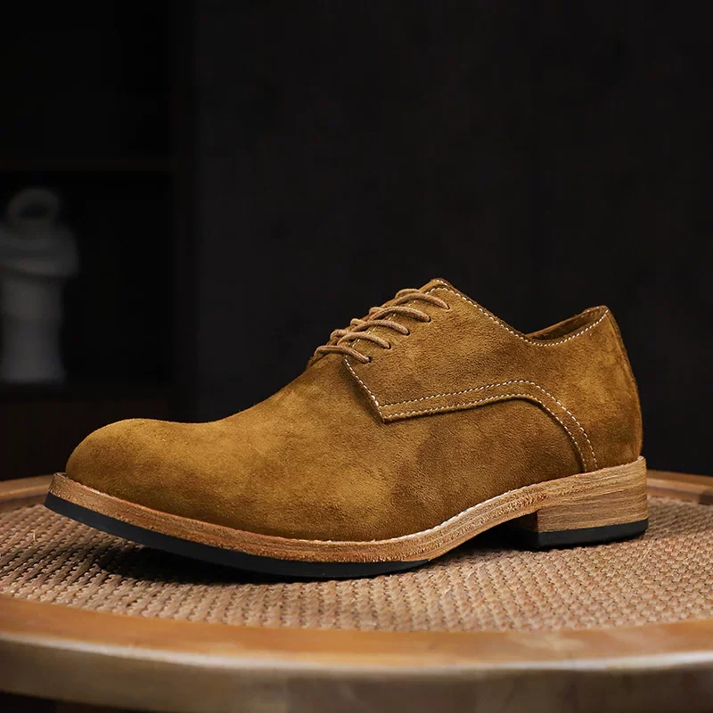 Men's handmade fur British style low-top leather shoes
