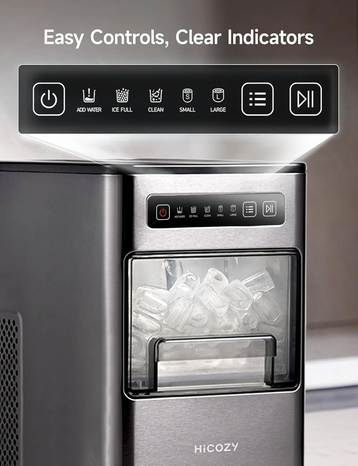 HiCOZY Ice Maker Portable Countertop, Ice Machine Countertop Ice in 6 Mins, 24 lbs/Day, Icemaker with Ice Scoop, for Gifts