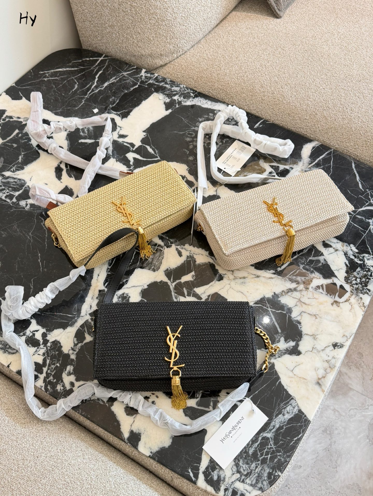 Saint Laurent Nero Raffia Kate Shoulder Bag