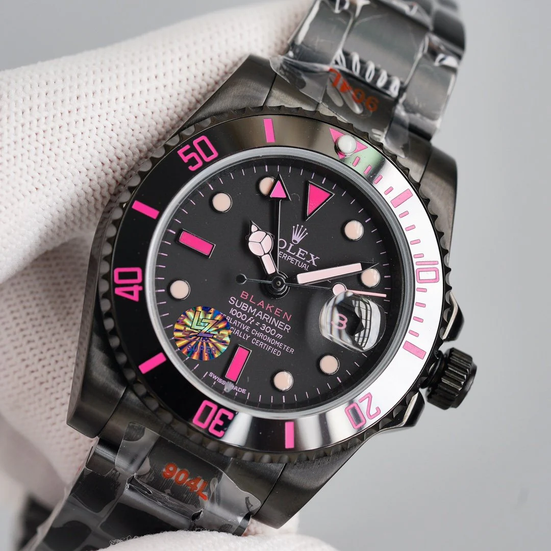 Rolex Watch SUBMARINER CUSTOM BLAKEN BLACK PINK NUMERALS Watch