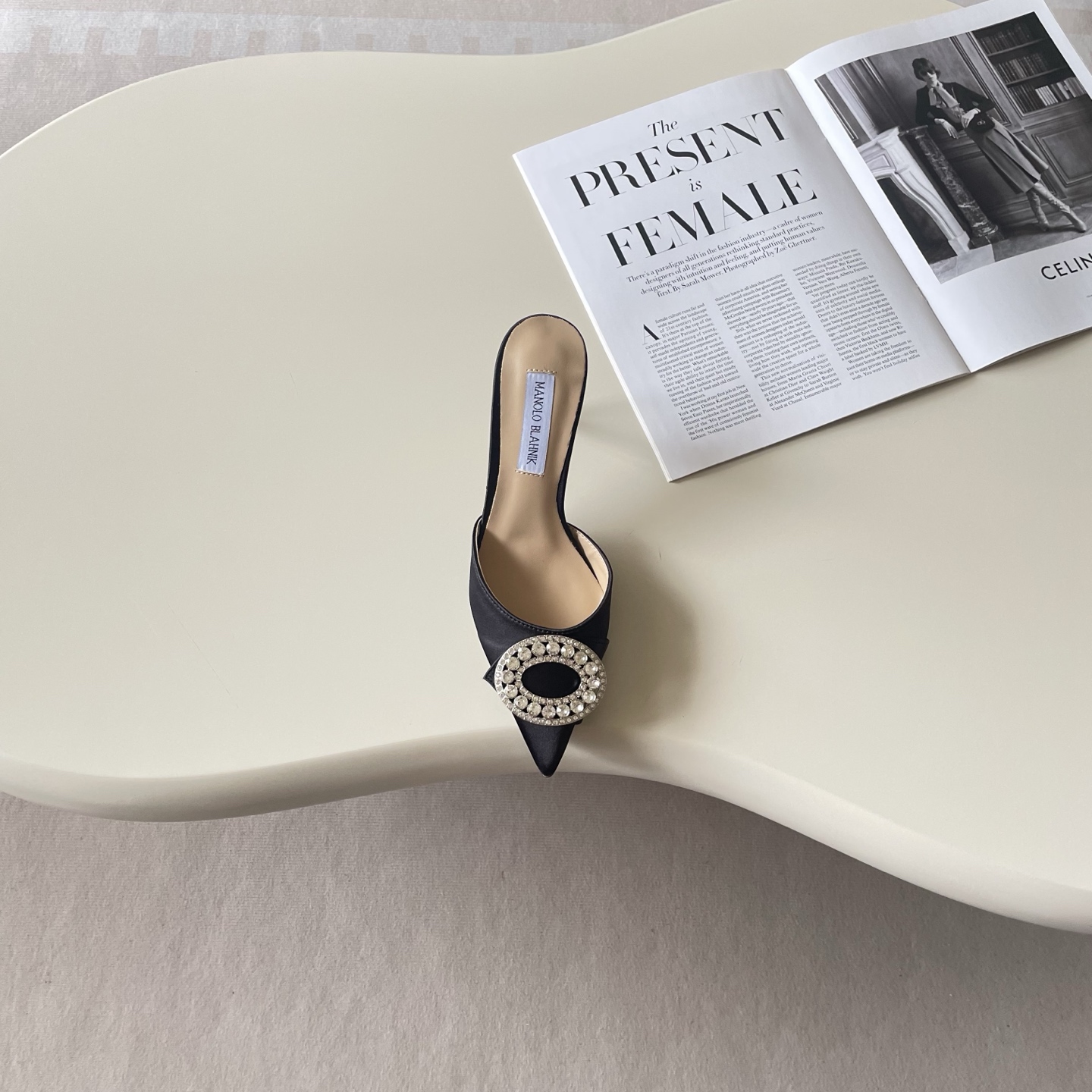 Manolo Blahnik Hangisi Crystal-Buckle Satin Mules