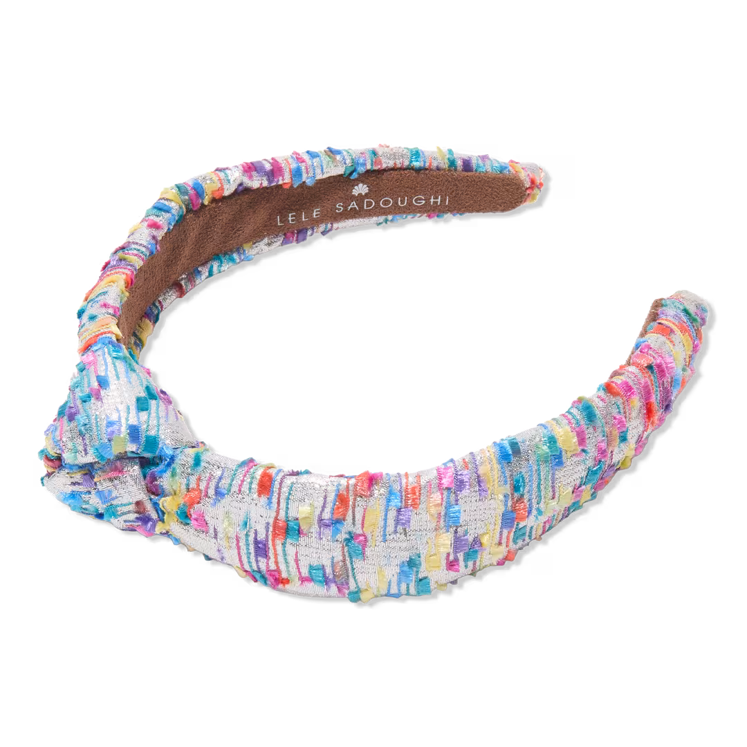 Lele Sadoughi  Beaded Metallic Confetti Boucle Slim Knotted Headband
