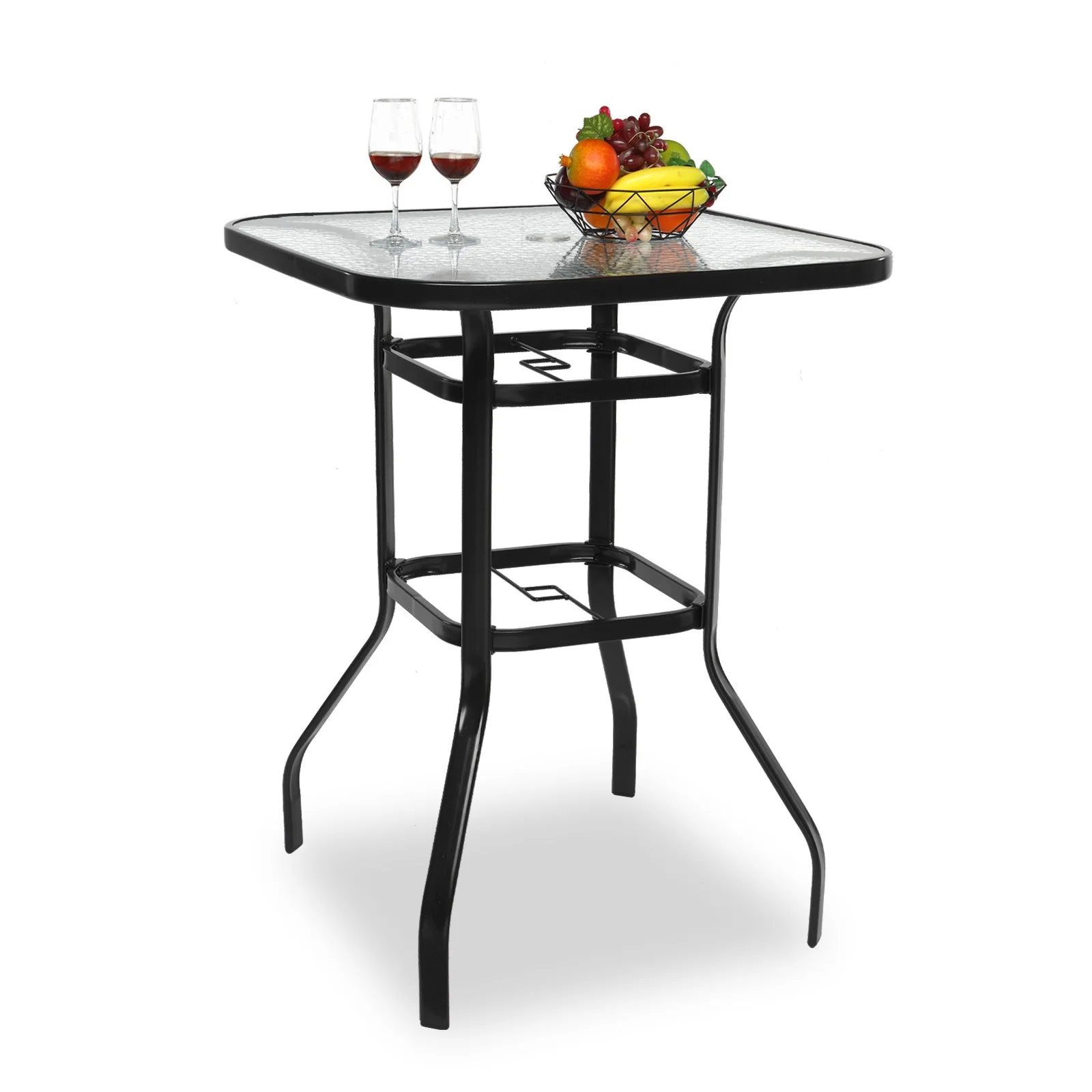 IVV Outdoor Patio Bar Height Bistro Table w/ Tempered Glass Top & 1.8