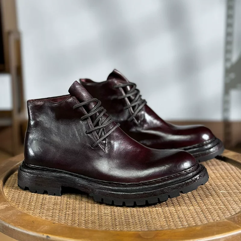 Handmade retro washed horsehide desert boots