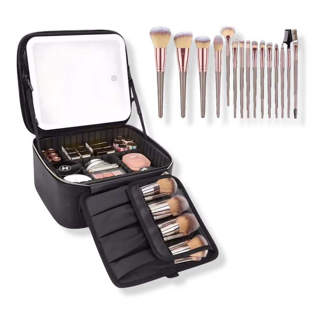 CosmoGlo  Makeup Case with Brush Set