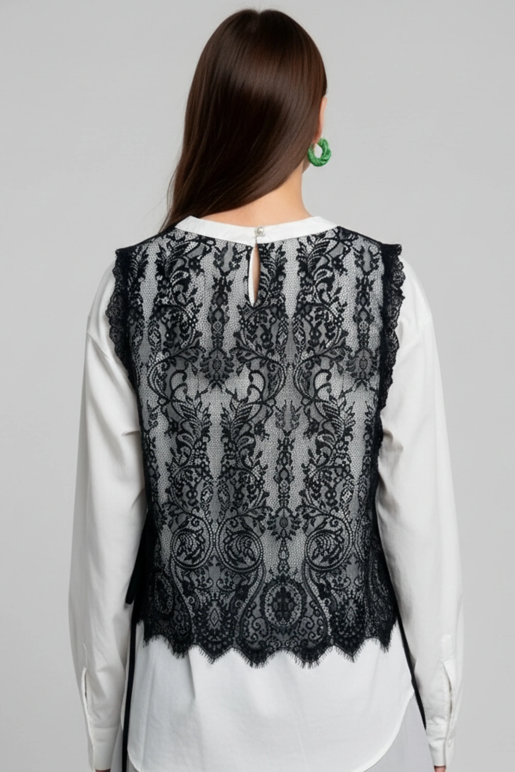 White Shirt with Noir Lace Overlay