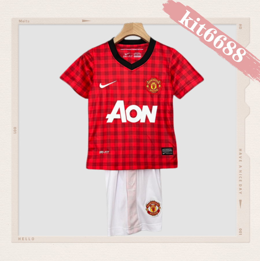 12/13 Manchester United home ground Retro Football Soccer Kids Kit