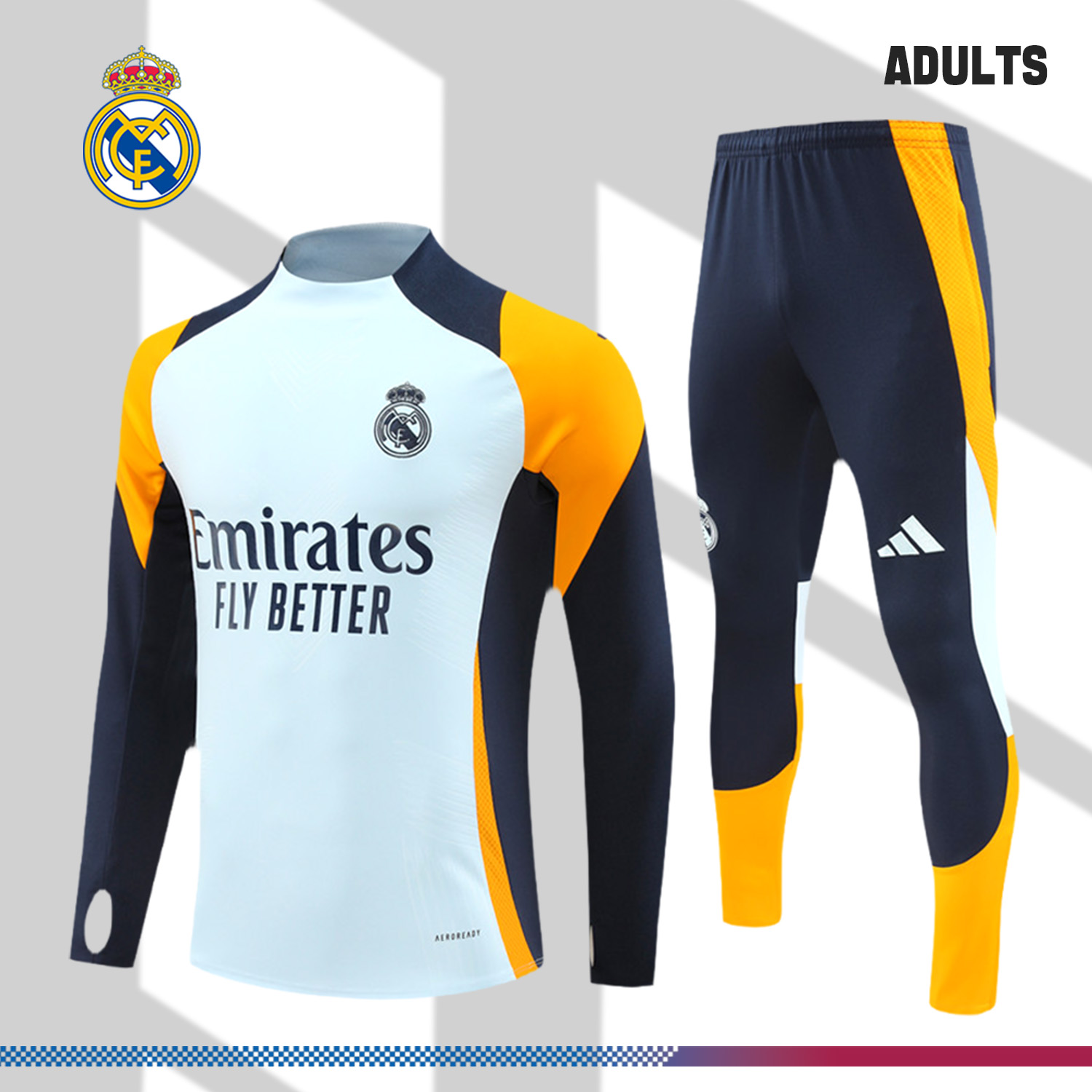 2024/2025 Real Madrid Blue Adult Half Zip Training Kit (Adult Kit)