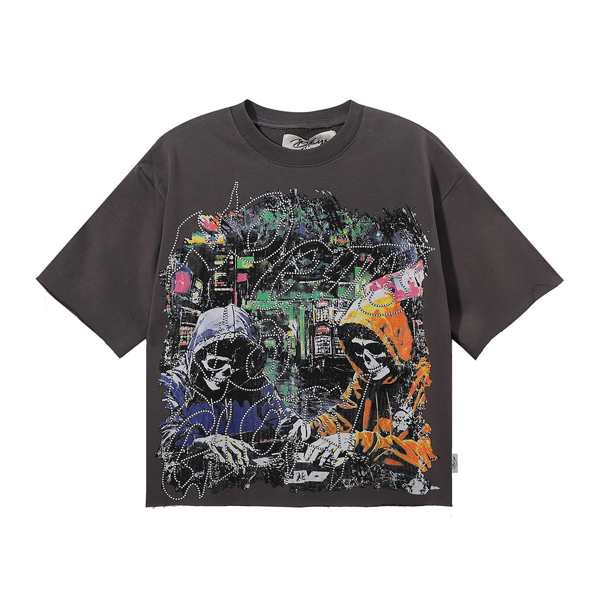 Hooded skull dark style cool printed short-sleeved shirt