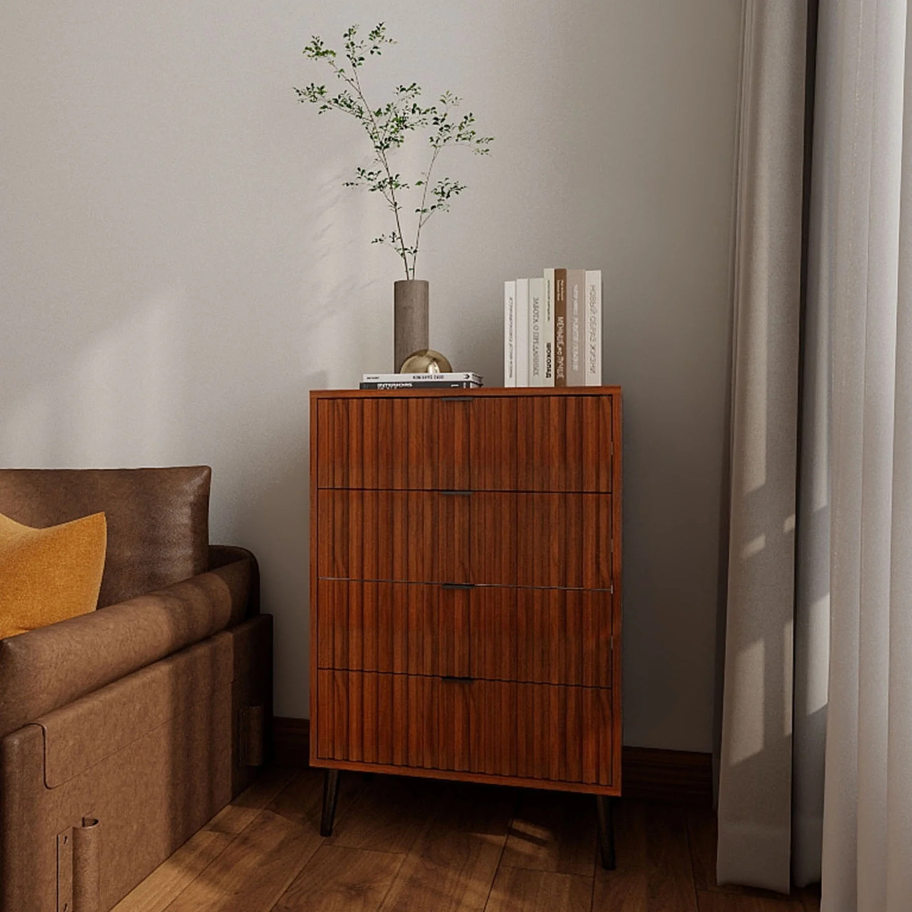 S-HOME Wooden Chest of Drawers - Modern Brown Storage Organizer for Bedroom or Living Room with Multiple Compartments
