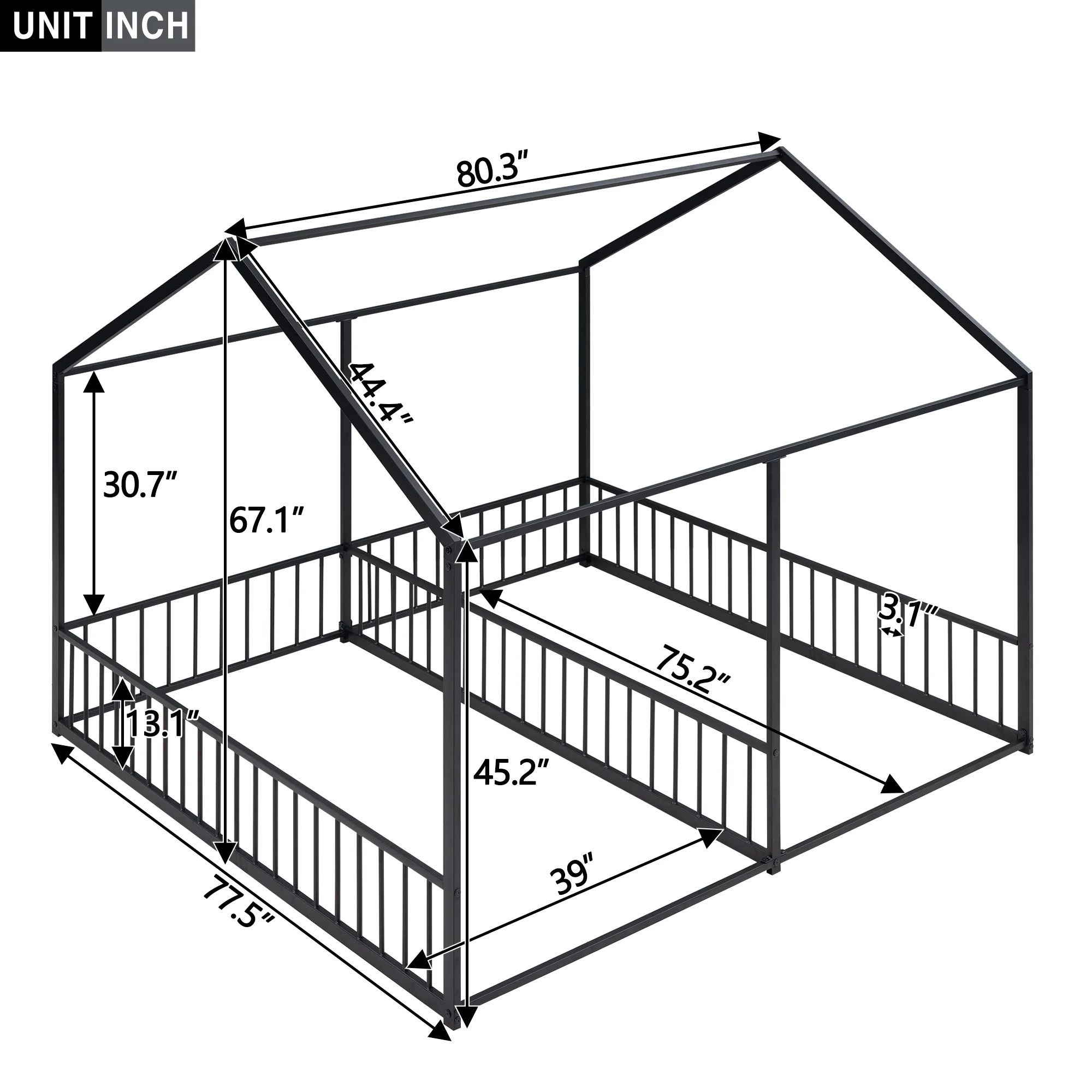 Kumix Platform Beds Twin Size, 2 Metal House Platform Beds with Roof Frame, without Slats Design for Kids Twins, Teens Adults, Two Shared Beds, No Box Spring Needed, Noise-Free, Easy Assembly, Black