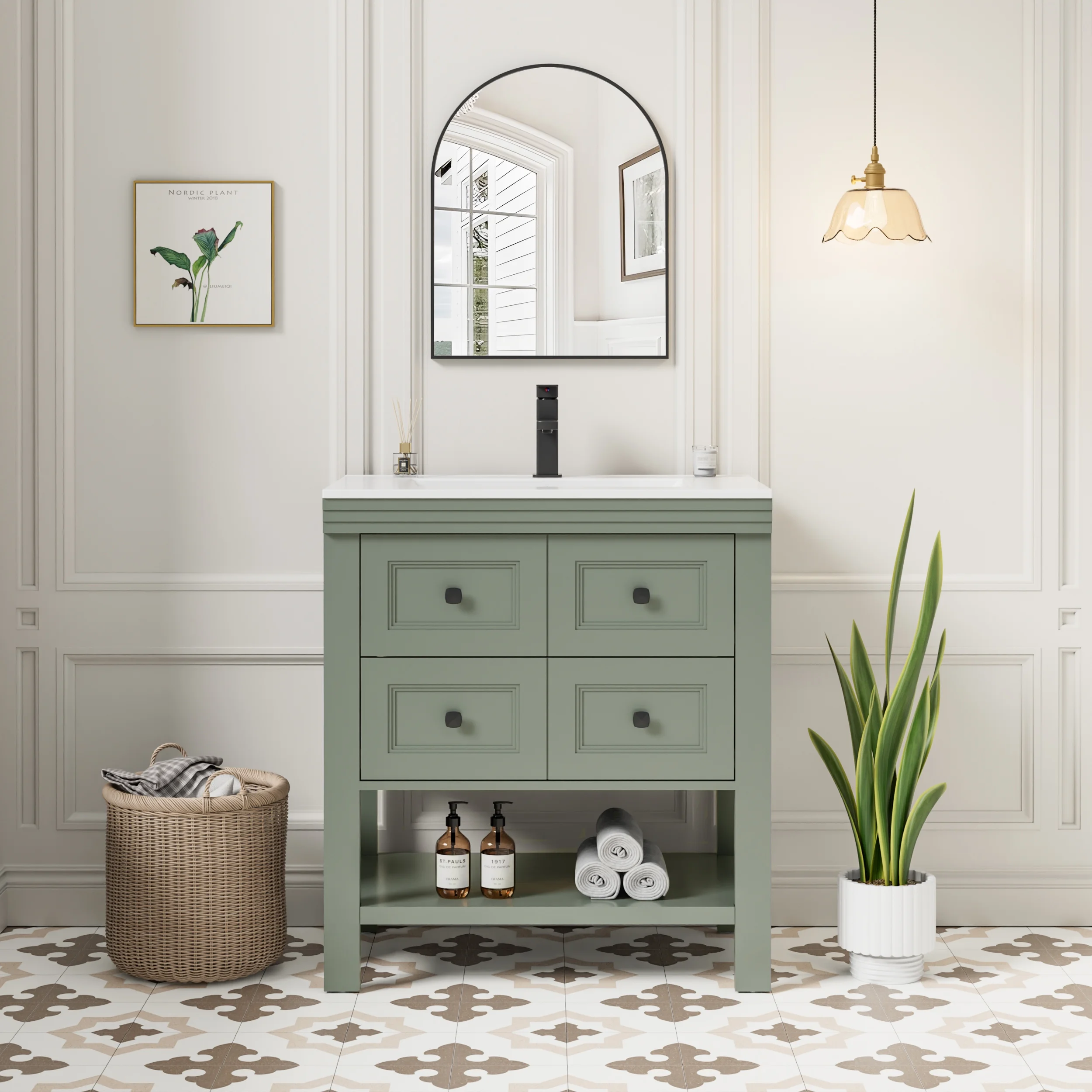 Eclife 30" Single Bathroom Vanity With Ceramic Sink Top, 2 Smooth Drawers, Faucet