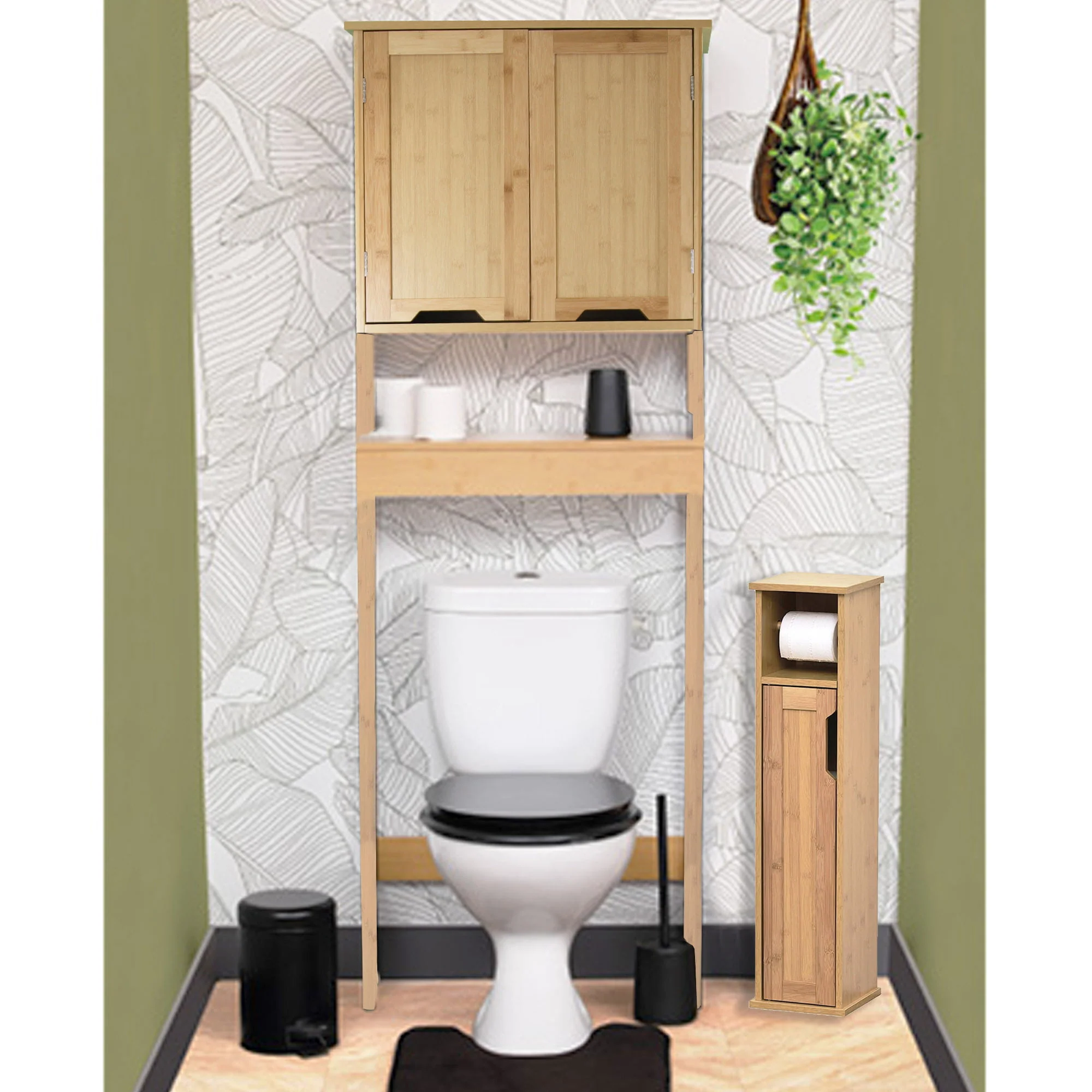 Toilet Paper Holder Stand Cabinet Mahe Bamboo - Wood