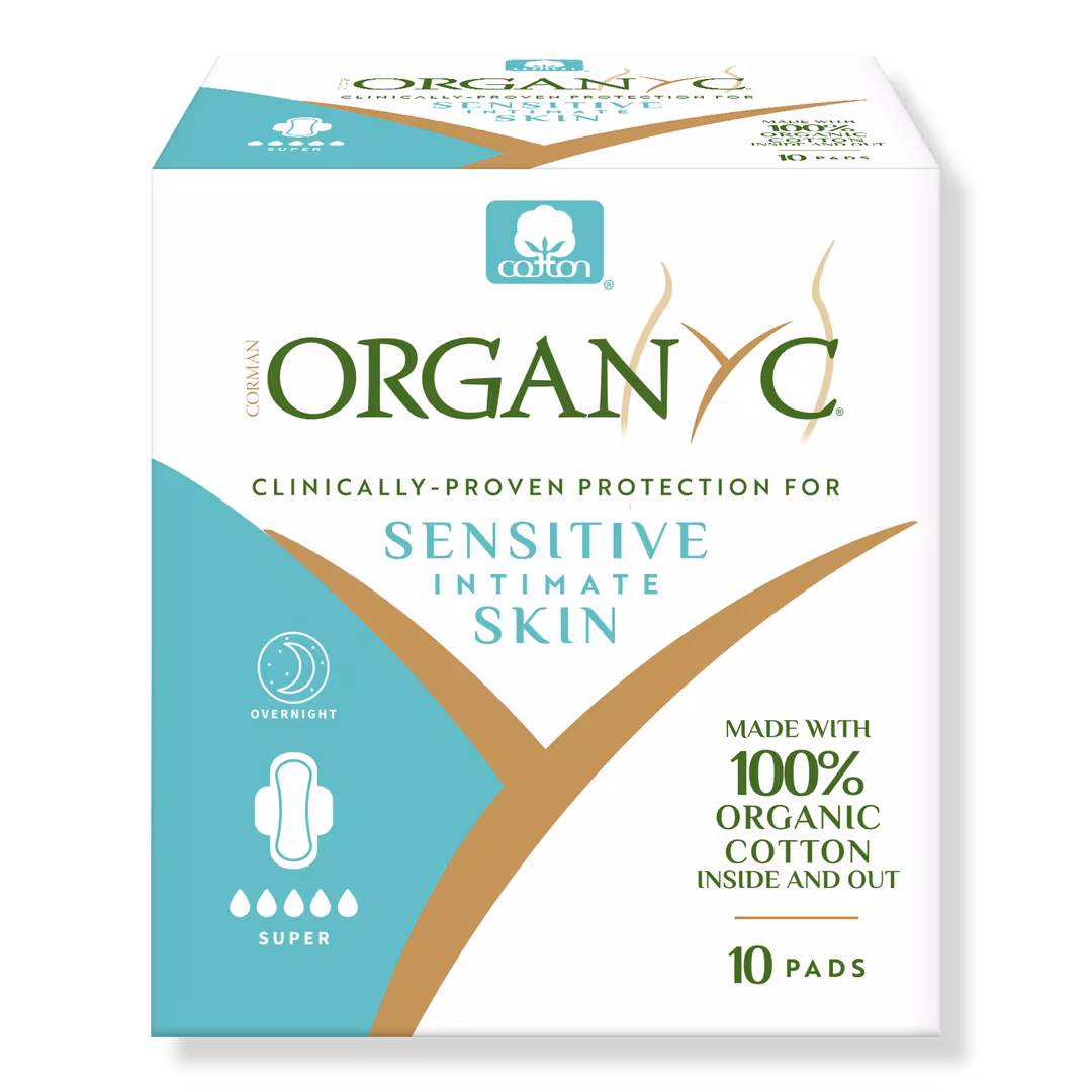 Organyc  100% Certified Organic Cotton Feminine Pads, Super Flow for Overnight