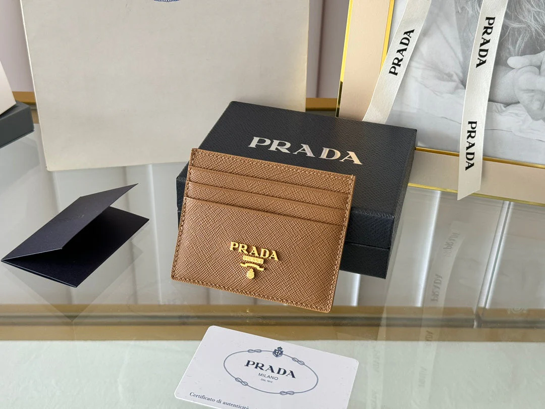 Prada 10 CARD HOLDER IN COFFEE BROWN CALFSKIN