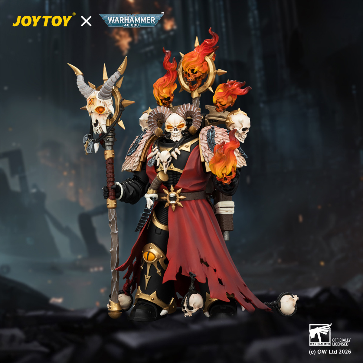 JOYTOY JT04759 Warhammer 40k 1:18 Black Legion Master of Possession with Staff of Possession and Bolt Pistol - JOYTOY WORLD