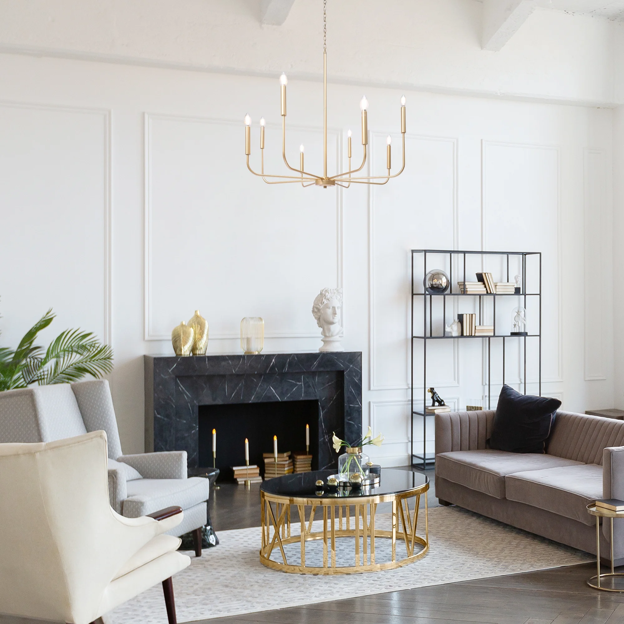 LNC Modern 8-Light Gold Chandelier withslim Arms, 32-Inch Largestatement Light for Dining Room