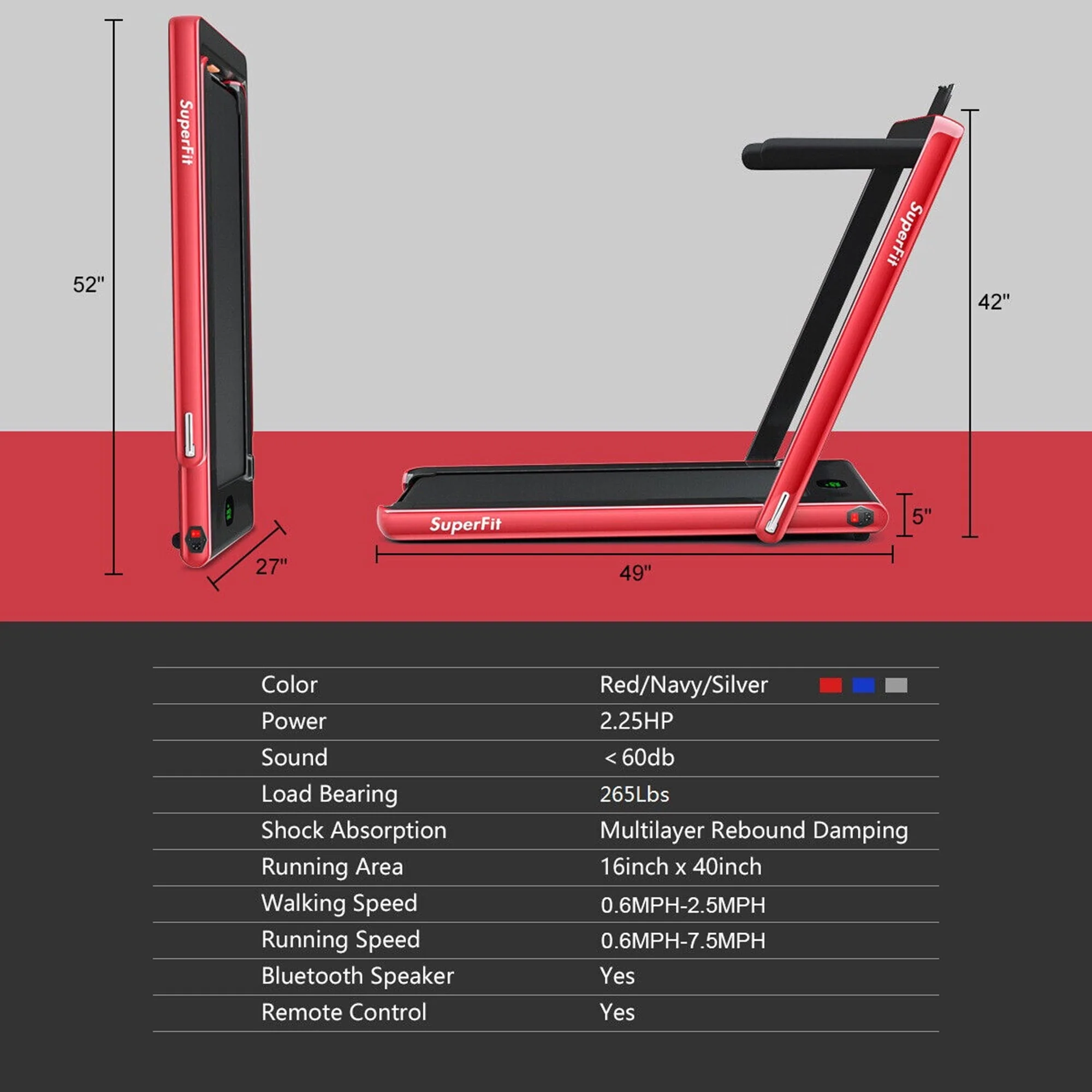 Gymax Motorized Treadmill Folding Under Desk Electric Treadmill W/APP Red