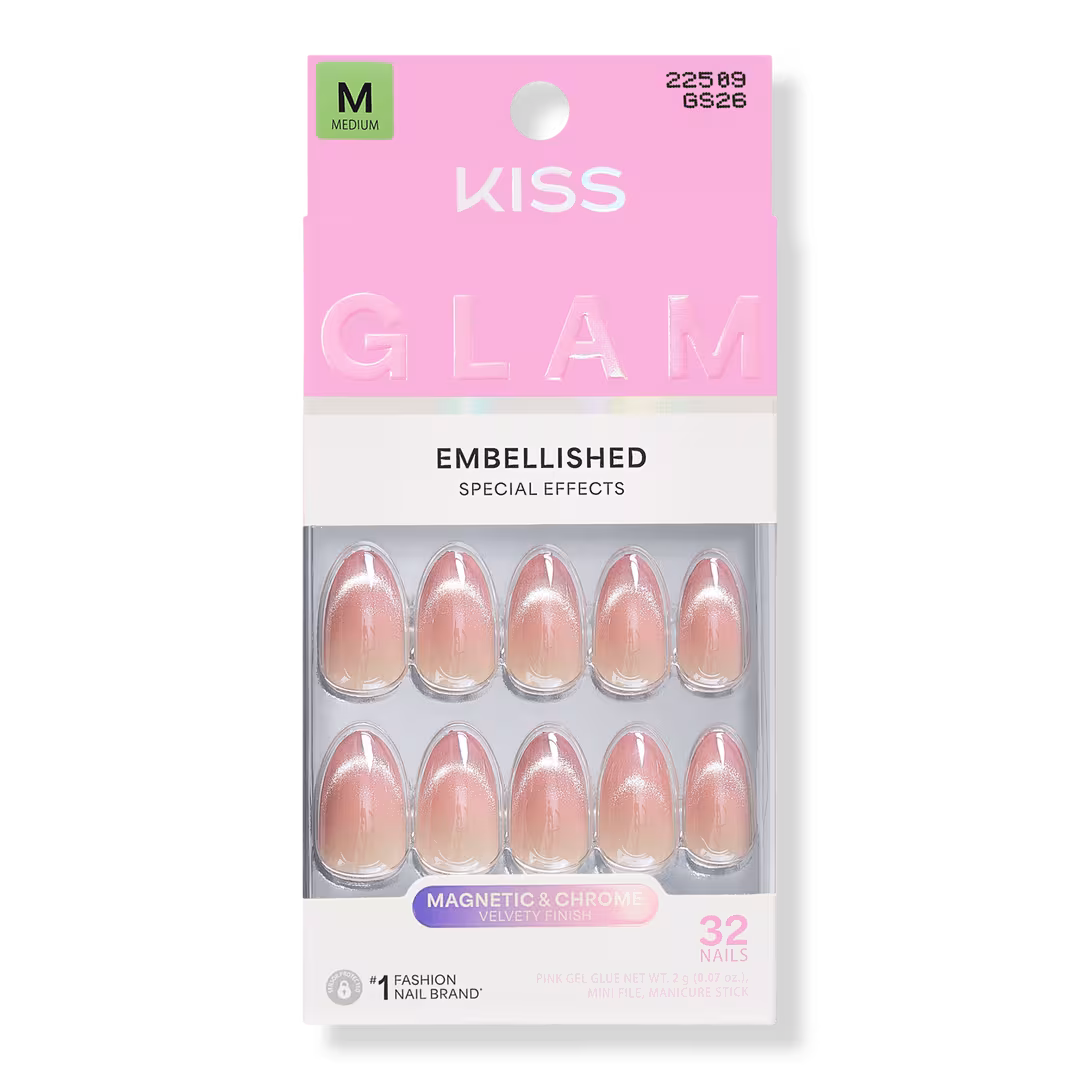 Kiss  Glam Embellished Medium Almond Press On Nails, Stardust Wonder
