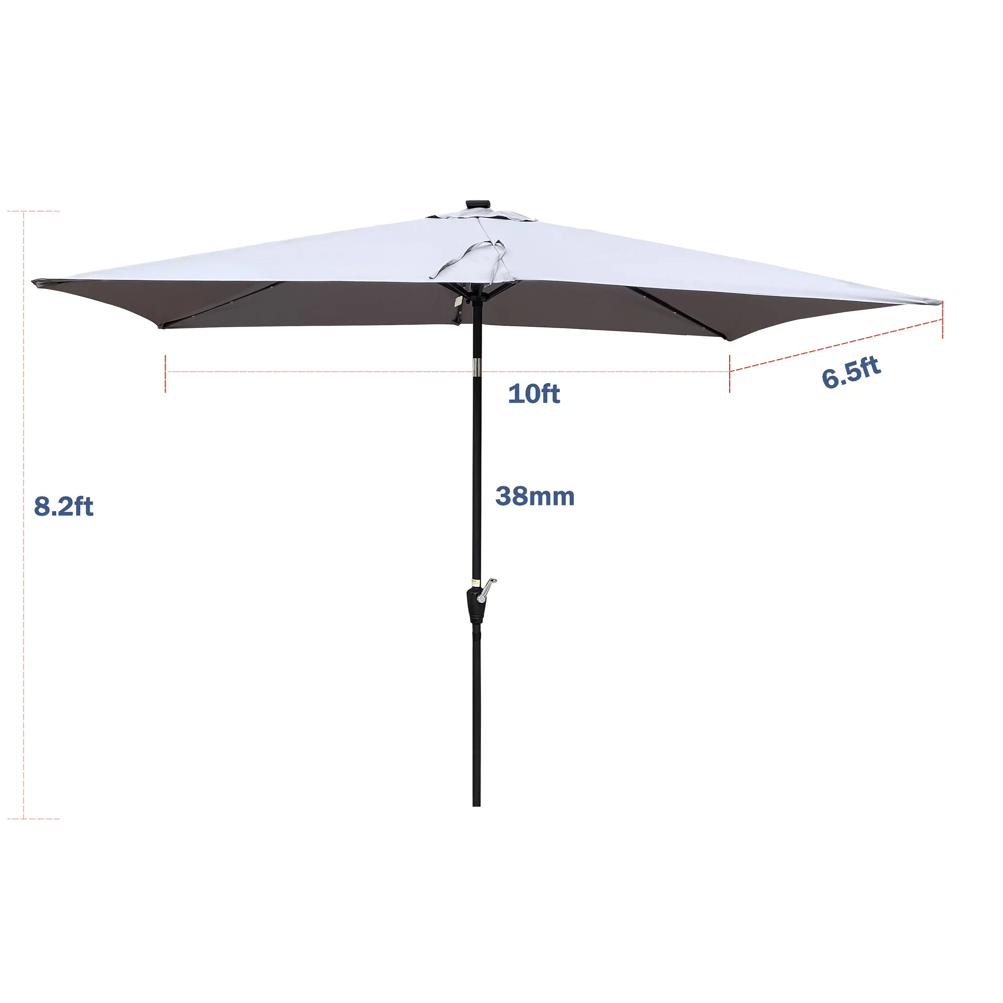 CITYLE Outdoor Table Patio Umbrella, 10 x 6.5t Rectangular Patio Solar LED Lighted, Fade Resistant Waterproof Canopy Outdoor Umbrellas with Crank and Push Button Tilt for Garden Backyard, Light Grey