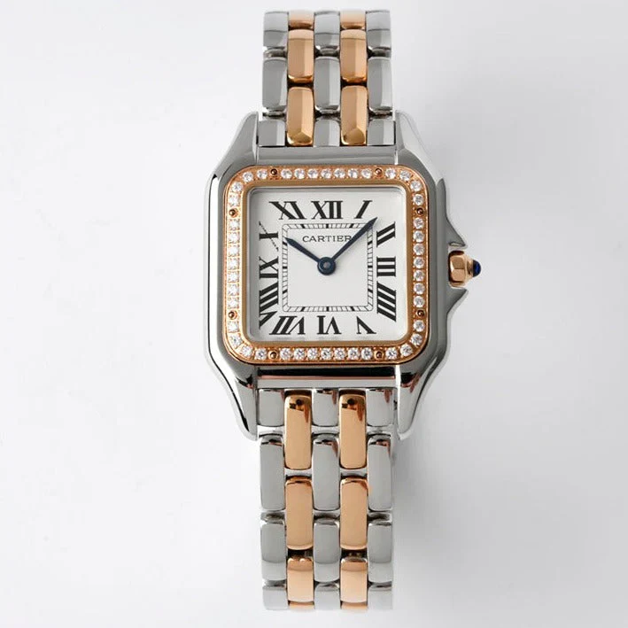 Cartier Watch PANTHERE 27MM PINK GOLD SILVER CASE DIAMOND BEZEL WHITE DIAL (BEST VERSION)