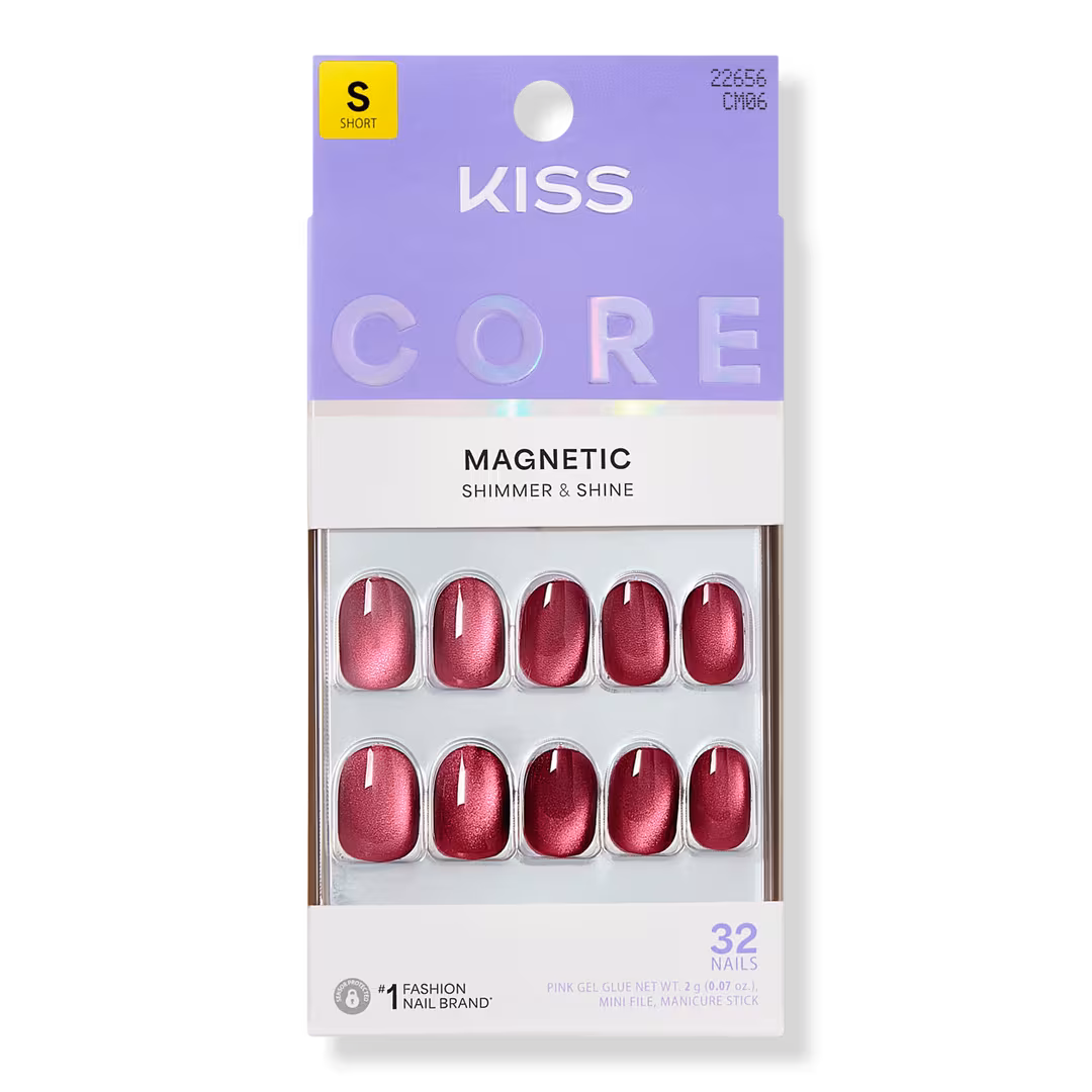Kiss  Core Magnetic Short Round Press On Nails, Flaming