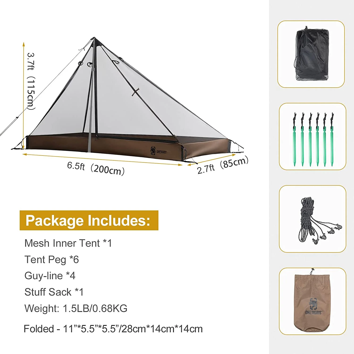 Ultralight 1 Person Mesh Teepee Tent with Waterproof Bathtub Floor for Camping Hiking Backpacking