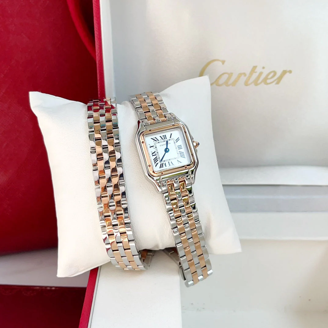 Cartier Watch Panthere 22mm Pink Gold Silver Double Chain 44cm