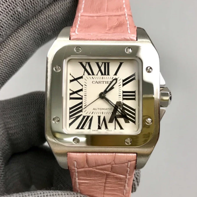 Cartier Watch Santos 100 36mm Silver Pink Leather