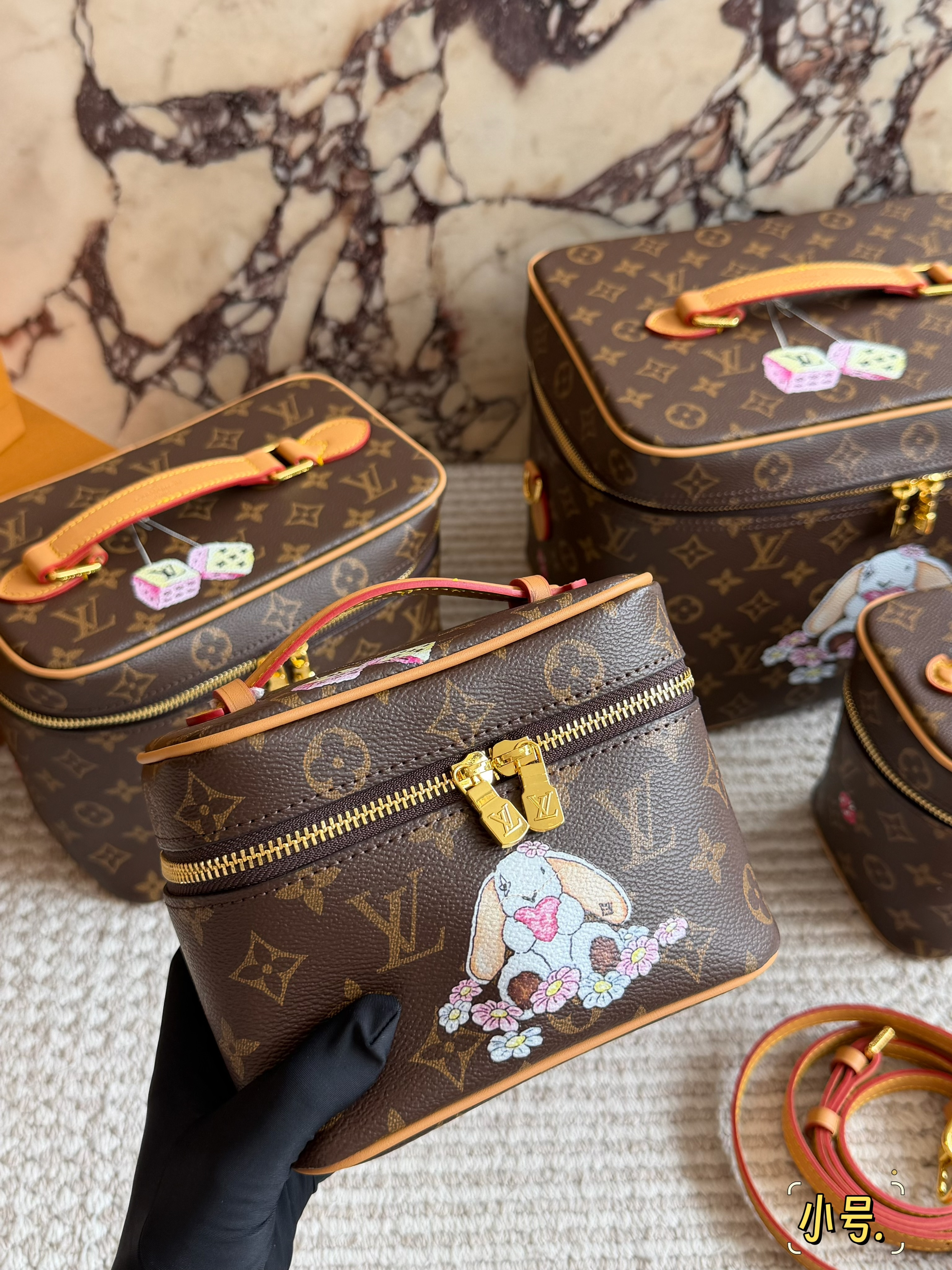 LV Monogram Canvas Bunny Floral Print Nice Vanity Case Shoulder Top Handle Bag
