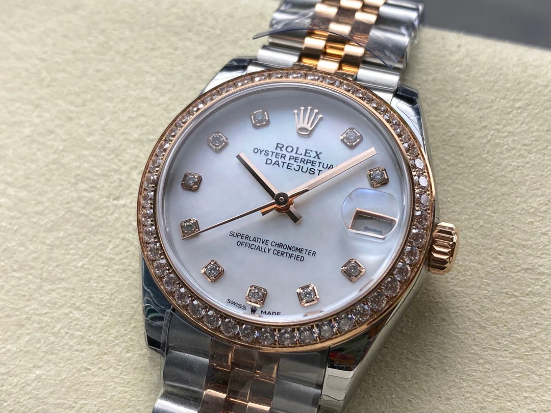 Rolex Watch Datejust 31mm Pink Gold Steel Diamond Bezel White Mop Dial