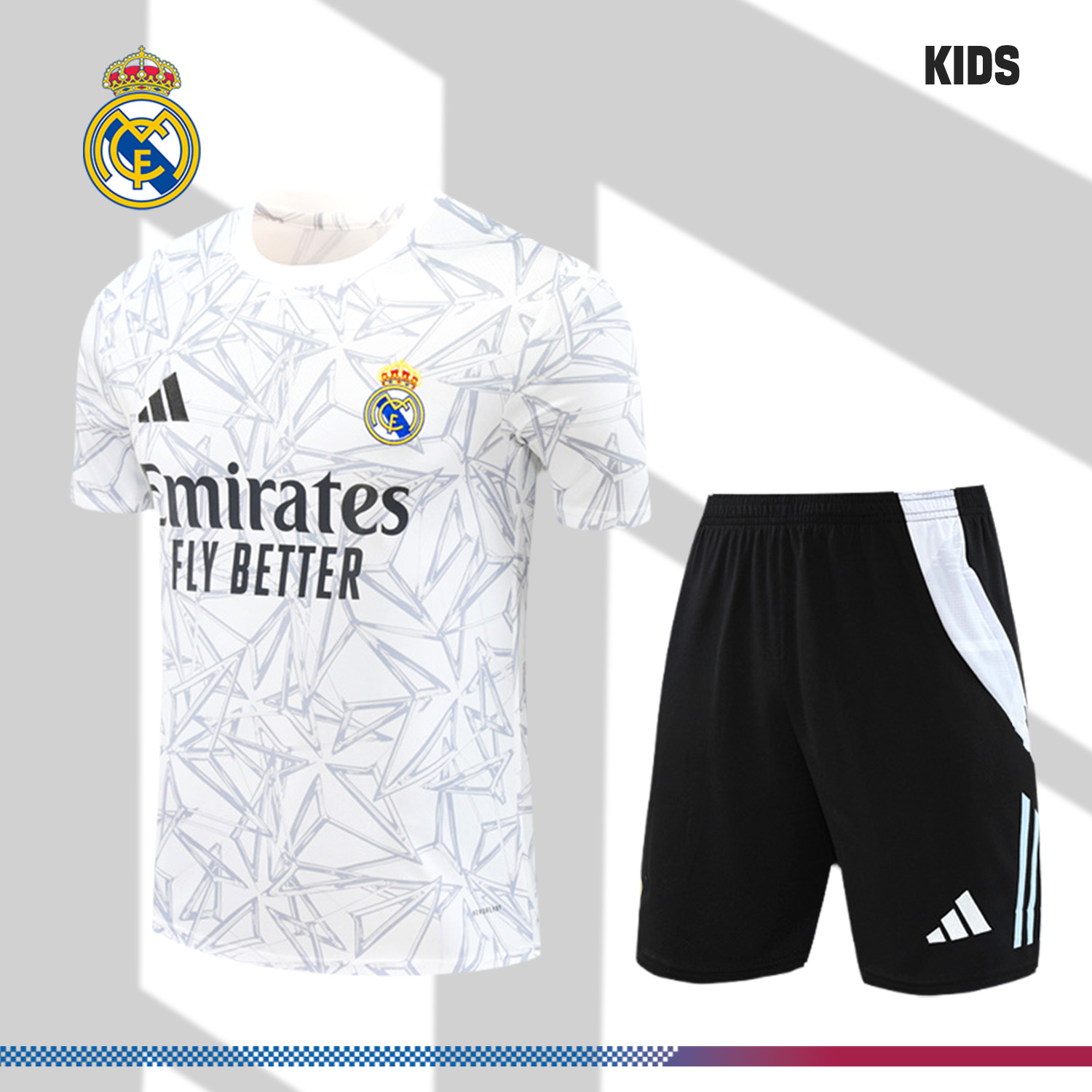 2024/2025 Real Madrid Grey Children's Short Sleeve Training Suit (Kids Kit)