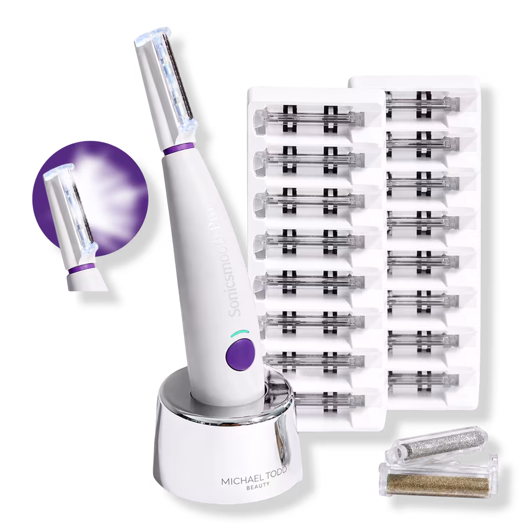 Michael Todd Beauty  Sonicsmooth Pro+ Dermaplaning Peach Fuzz Remover LED light, 16 blades, 2 Exfoliation Tips