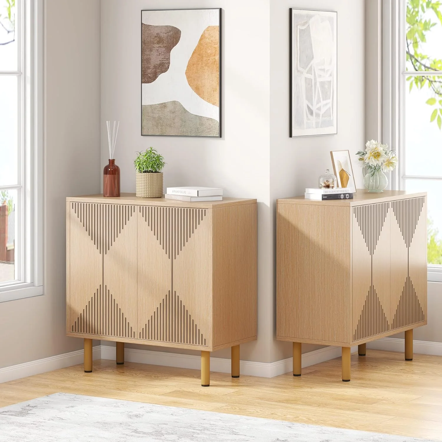 Tribesigns Classic 59" Modern Storage Cabinet Set, Wood Sideboard with Doors, Natural
