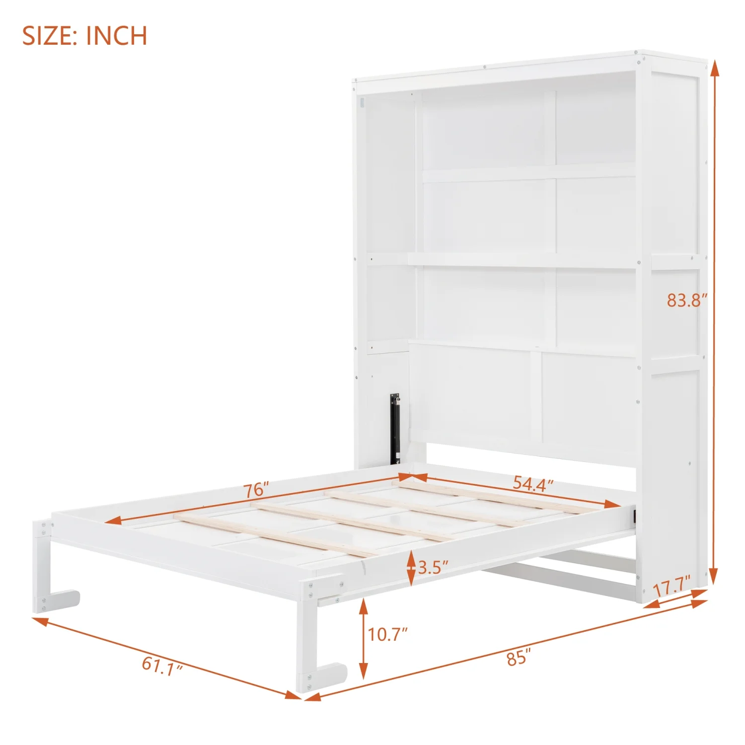 Harper & Bright Designs Full Size Murphy Bed with Shelves, Foldable Wall Bedframe w/Flexible Slats Support, Space-Saving Design, Can Be Folded Into Cabinet, White