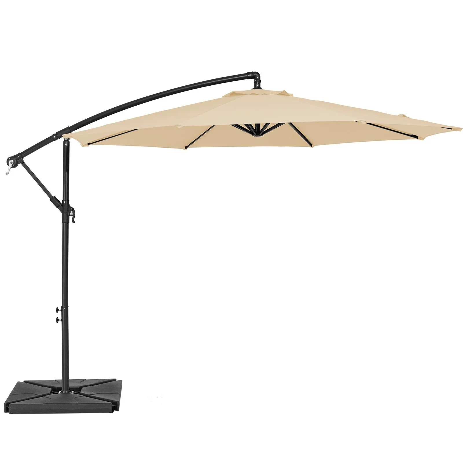 JUSTLET 10ft Heavy Duty Patio Hanging Offset Cantilever Patio Umbrella W/ 4-Piece Base Included Included, Beige