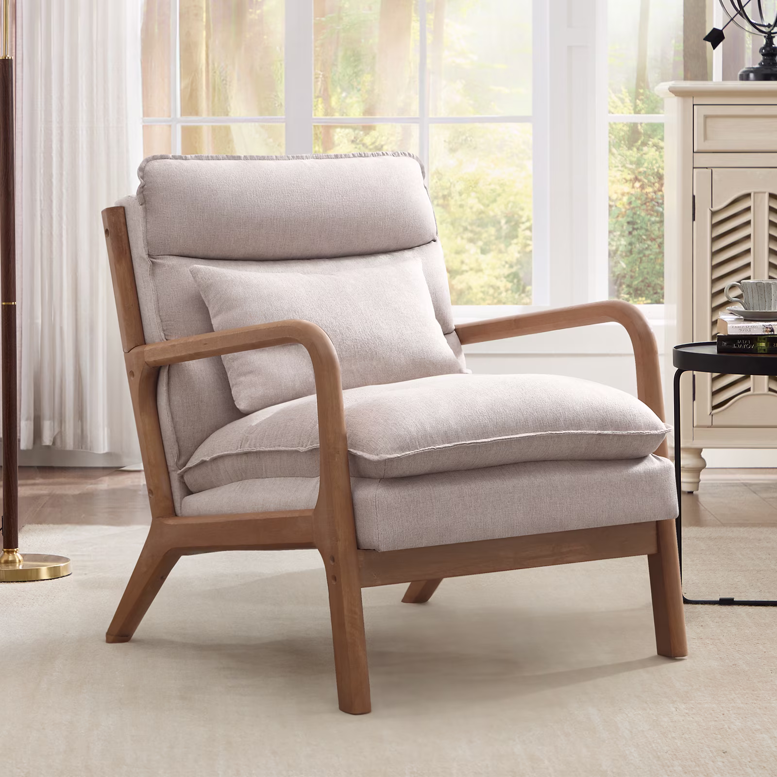 Ebello Accent Chair Mid Century Modern Arm Chair, PU Leather Reading Armchair for Bedroom Living Room Office, Camel