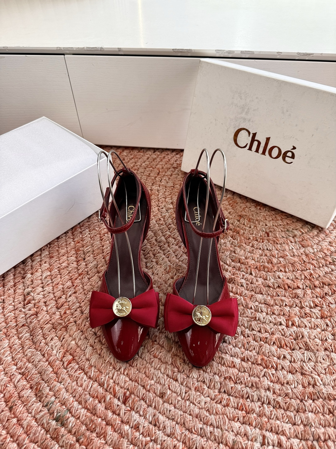 Chloe shoes 2026 new patent leather high-heeled sandals in red