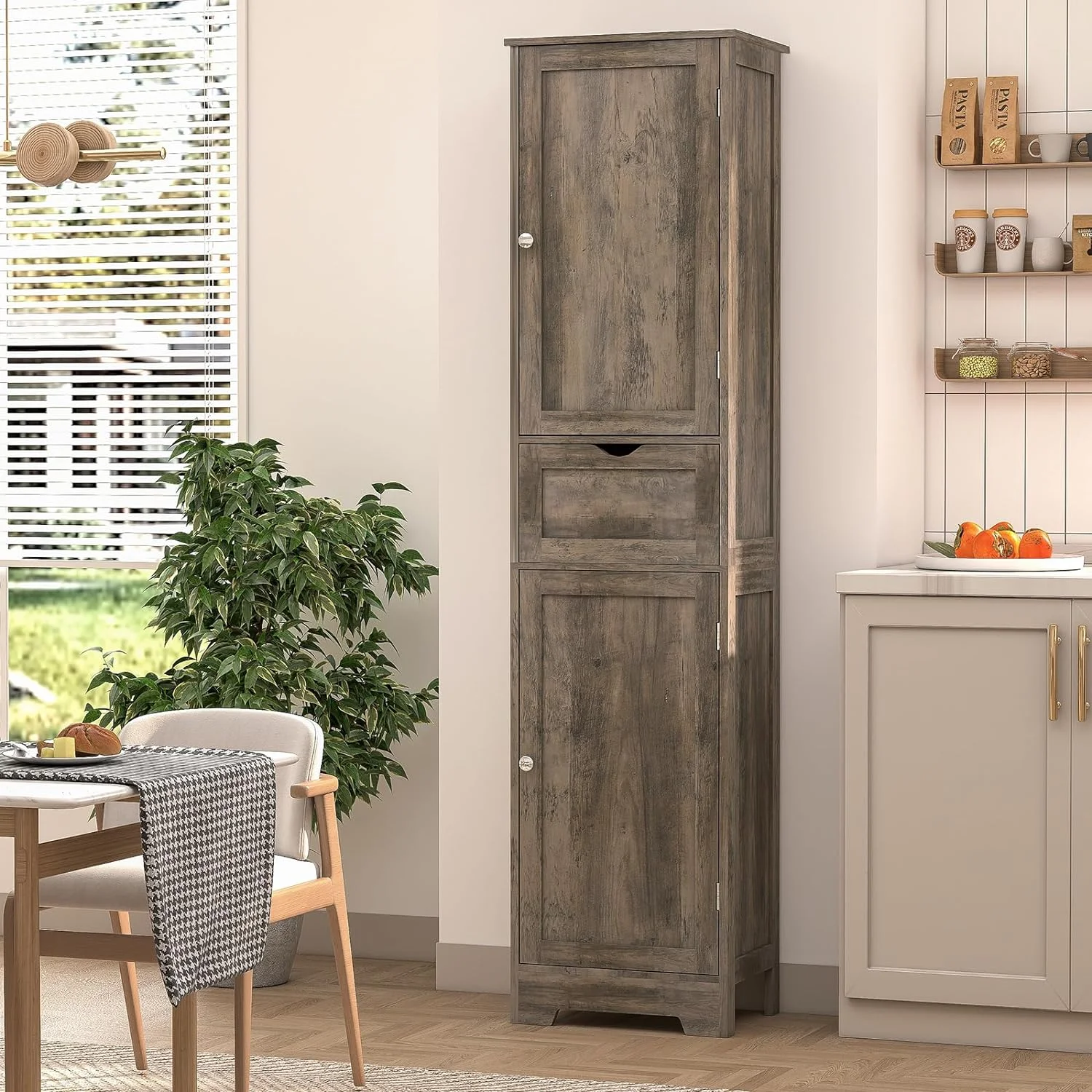 67" Tall Storage Cabinet, Bathroom Cabinet with Drawer & Adjustable Shelves, Narrow Storage Cabinet, Floor Cabinet for Living Room, Home Office, Rustic Oak