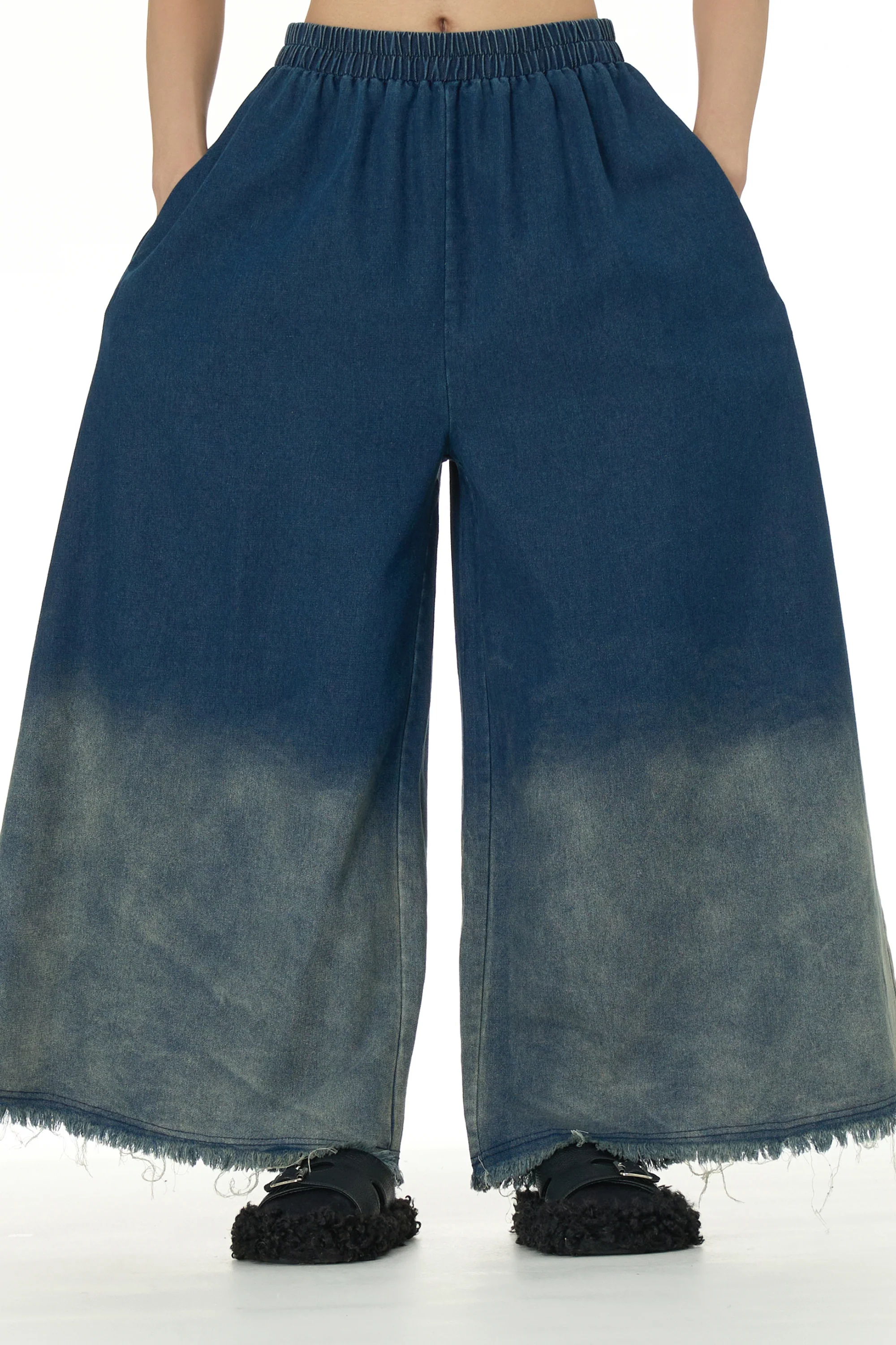 Blue Faded Wide Leg Denim Pant