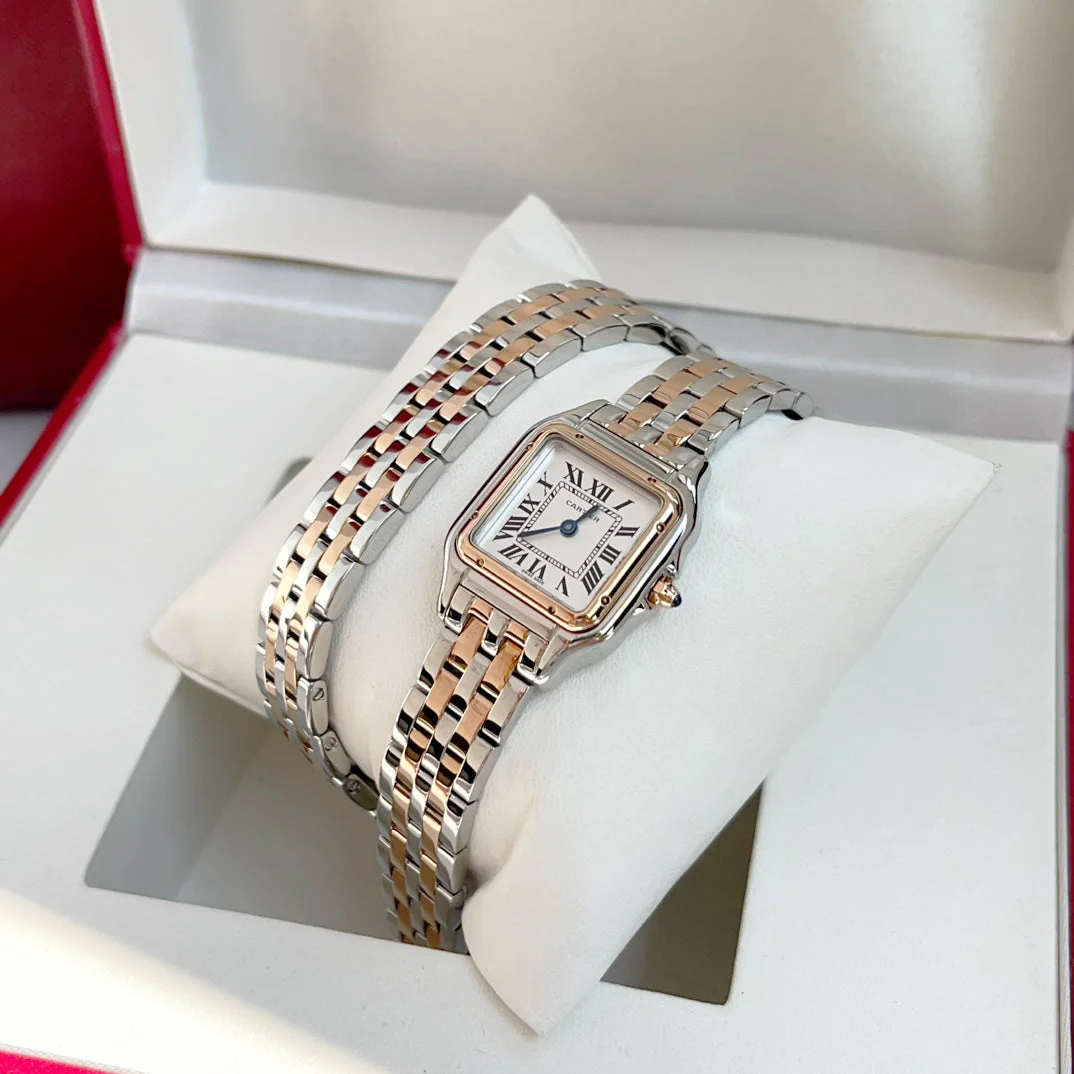 Cartier Watch Panthere 22mm Pink Gold Silver Double Chain 44cm