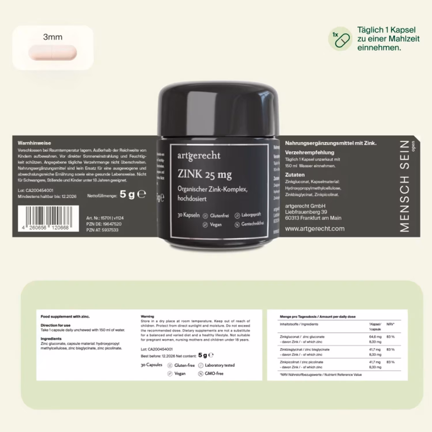 ZINK - hochdosiertes Zink mit 25 mg pro Kapsel
