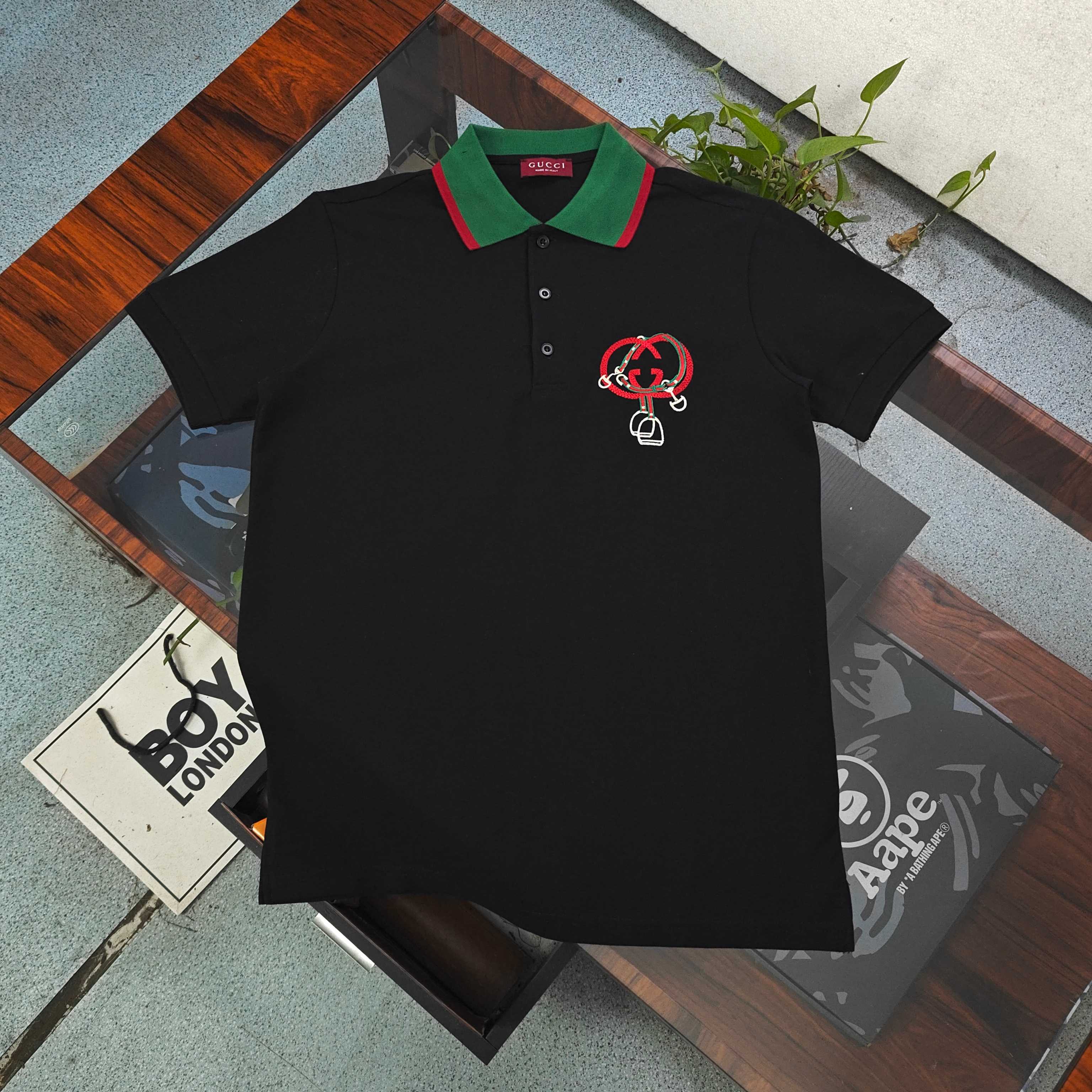 Gucci Interlocking G Equestrian Web Polo Shirt