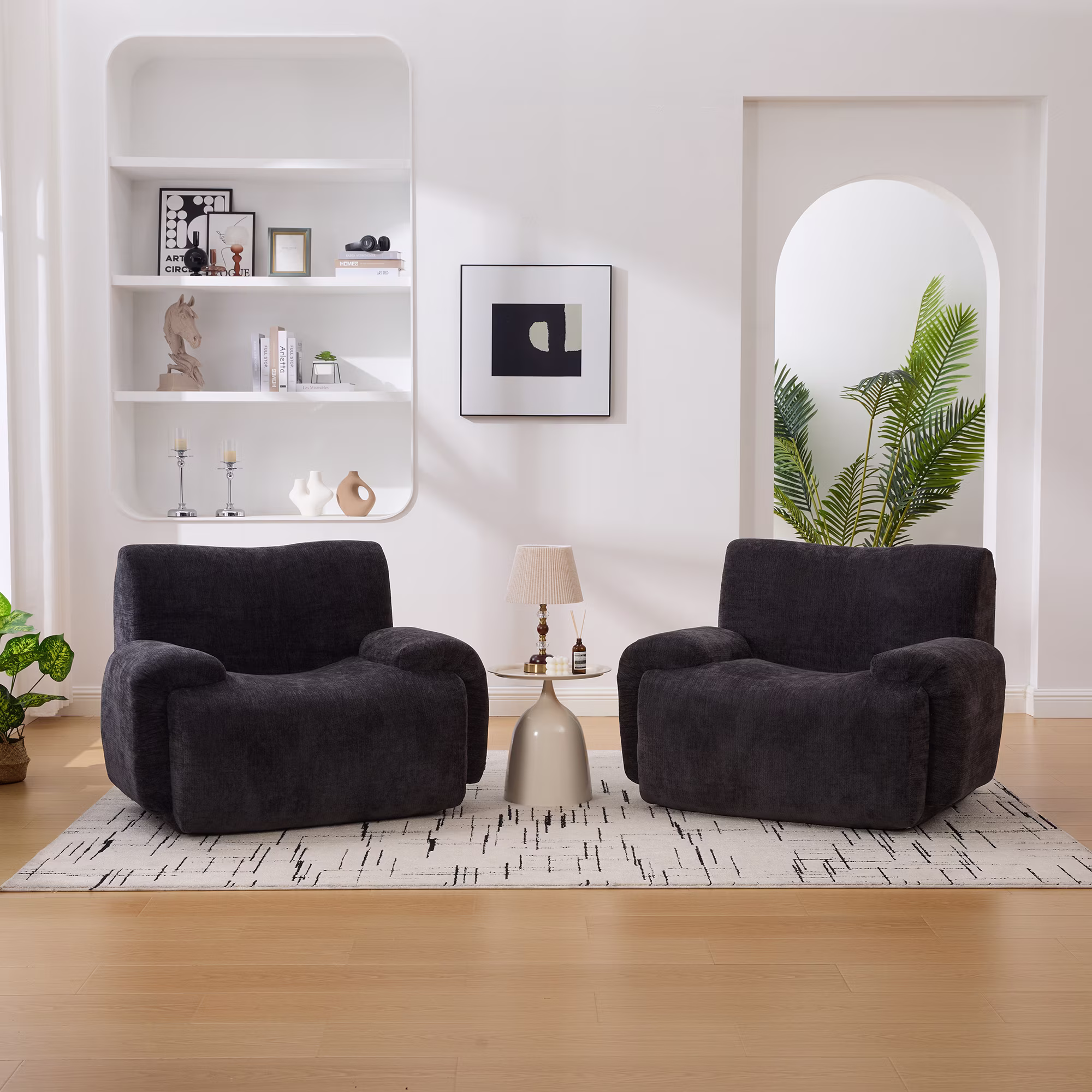 42"W Modern Oversized Accent Chair,Upholstered Boneless Single Sofa Chair,Chenille Armchair Reading Lounge Chair for Living Room,Bedroom,Apartment,Black