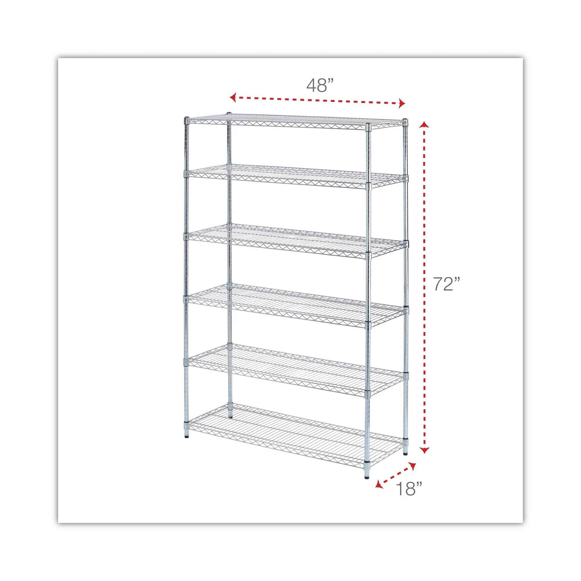 Alera NSF Certified 6-Shelf Wire Shelving Kit, 48w x 18d x 72h, Silver